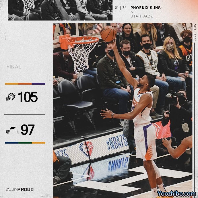 太阳105-97双杀爵士 布克43+12 保罗21分 克拉克森26分