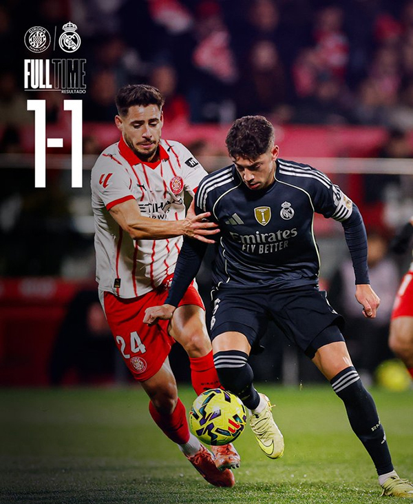 西甲-皇马1-1赫罗纳 姆巴佩点射 维尼修斯造点